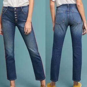 Pilcro & The Letterpress Relaxed Straight Red Stripe Button Fly Jeans Size 26